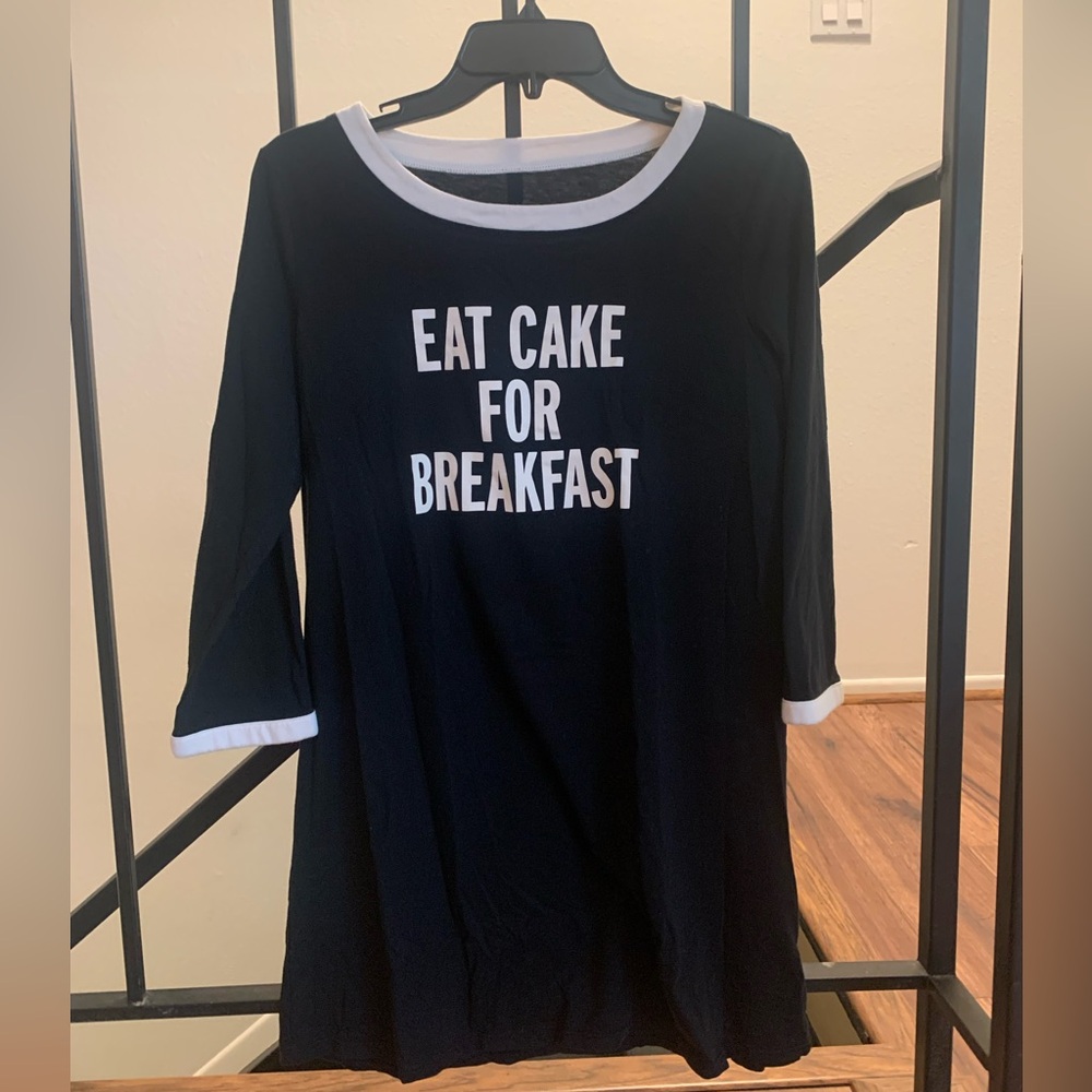 Kate Spade Black Night Shirt With Famous Saying, Eat Cake For Breakfast